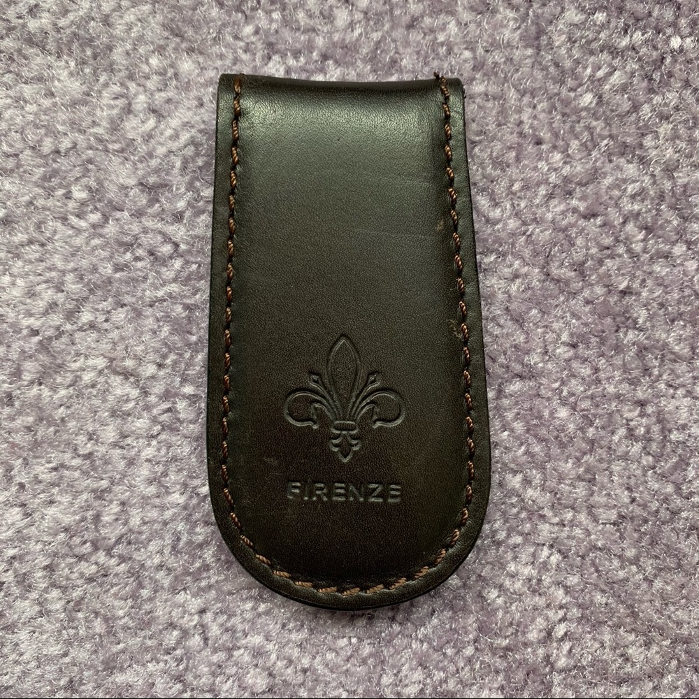 Unisex Dark Brown Leather Money Clip